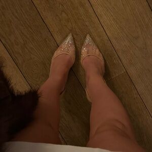 Sparkling Nude Pointed Toe Slingback Flats